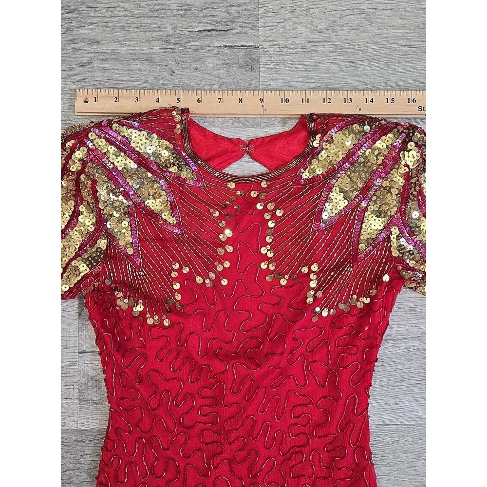 Scala Red & Gold Sequin Beaded Silk Bodycon Cocktail Dress P/P Milan‎ Paris LA